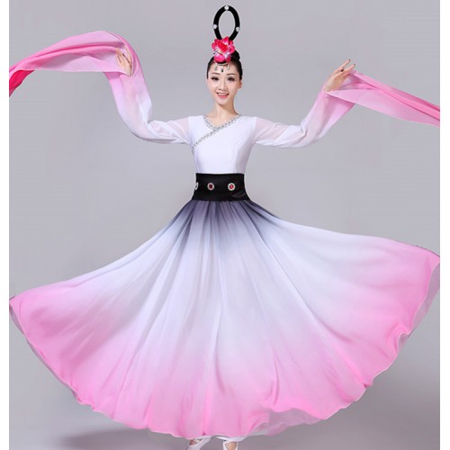 Women's ancient traditional chinese folk dance costumes for female pink gradient colored hanfu princess fairy party photos cosplay dresses